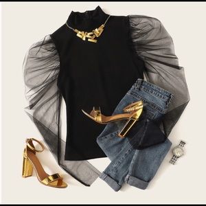 Shein sheer sleeve mock turtleneck